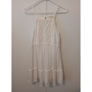 Rewind White Crochet Lace Bib Tiered Babydoll Mini Dress Women Small Boho Summer